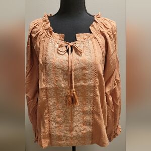 Easel Embroidered Blouse in Warm Peach